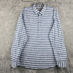 Marine Layer Reid Popover Men's XL Blue White Striped Half Button‎ Polo Beach